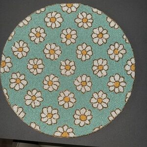 Nicole Miller Floral Beaded Placemat - Green Yellow and White